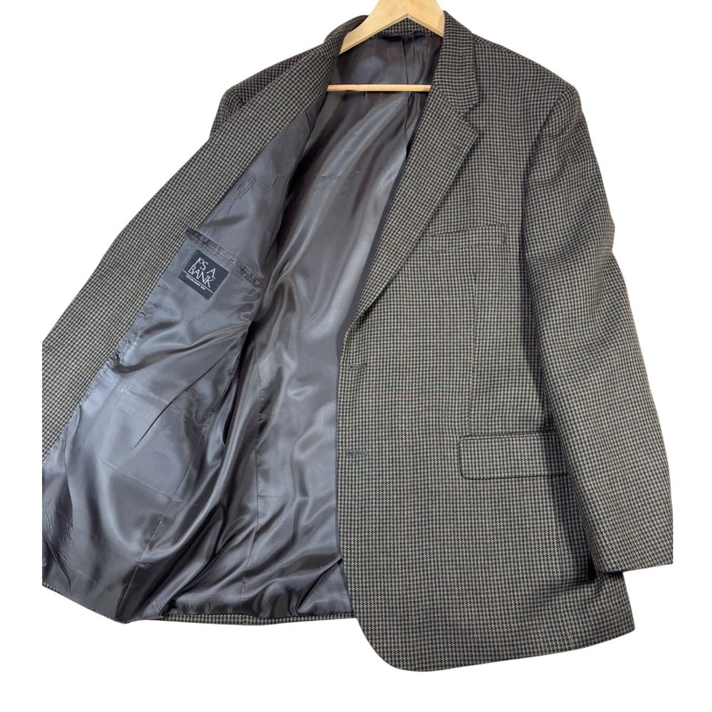 Jos A Bank Mens 48L Wool Blazer Sport Coat Brown Houndstooth Windowpane 2 Button
